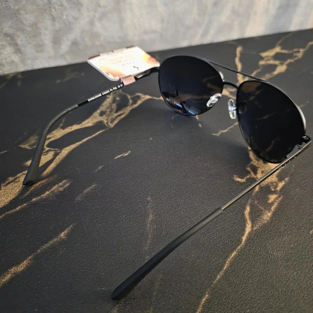 Foster Grant Aviator Sunglasses Dark Blue Lenses Silver Metal Frame NWT